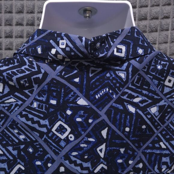 VTG Blue Geometric Hawaiian Shirt Mens Lg SOFT Natural Issue Short Sleeve Button - Picture 10 of 16